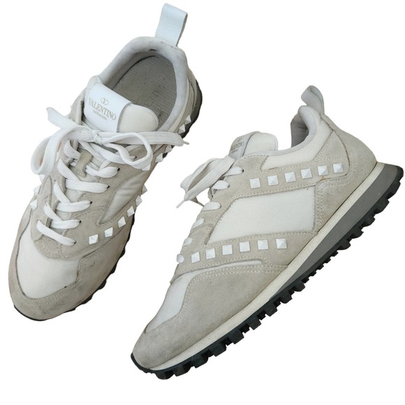 Valentino Garavani Other - VALENTINO Garavani Rockstud suede leather mesh trainer low top sneakers ivory 42